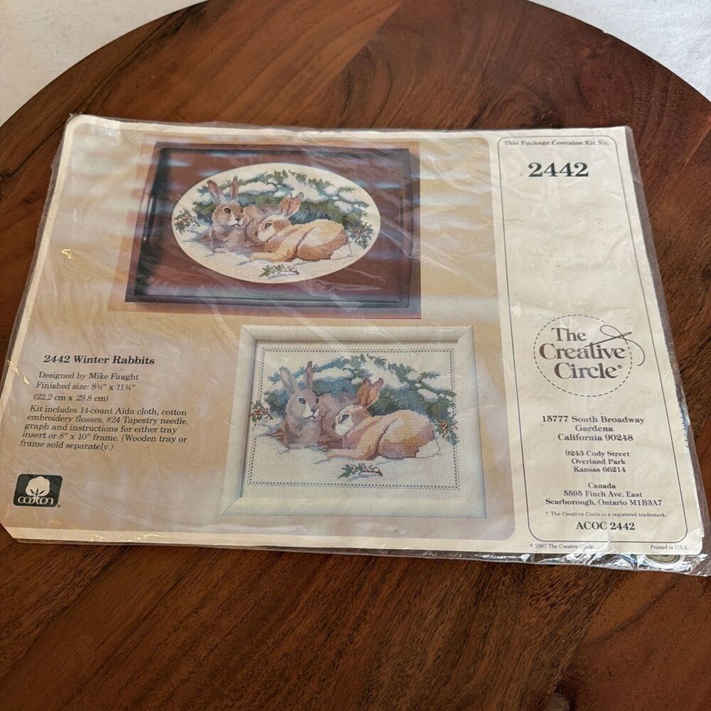 1987 Creative Circle Counted Cross Stitch Kit #2442 Winter Rabbits New Sealed
